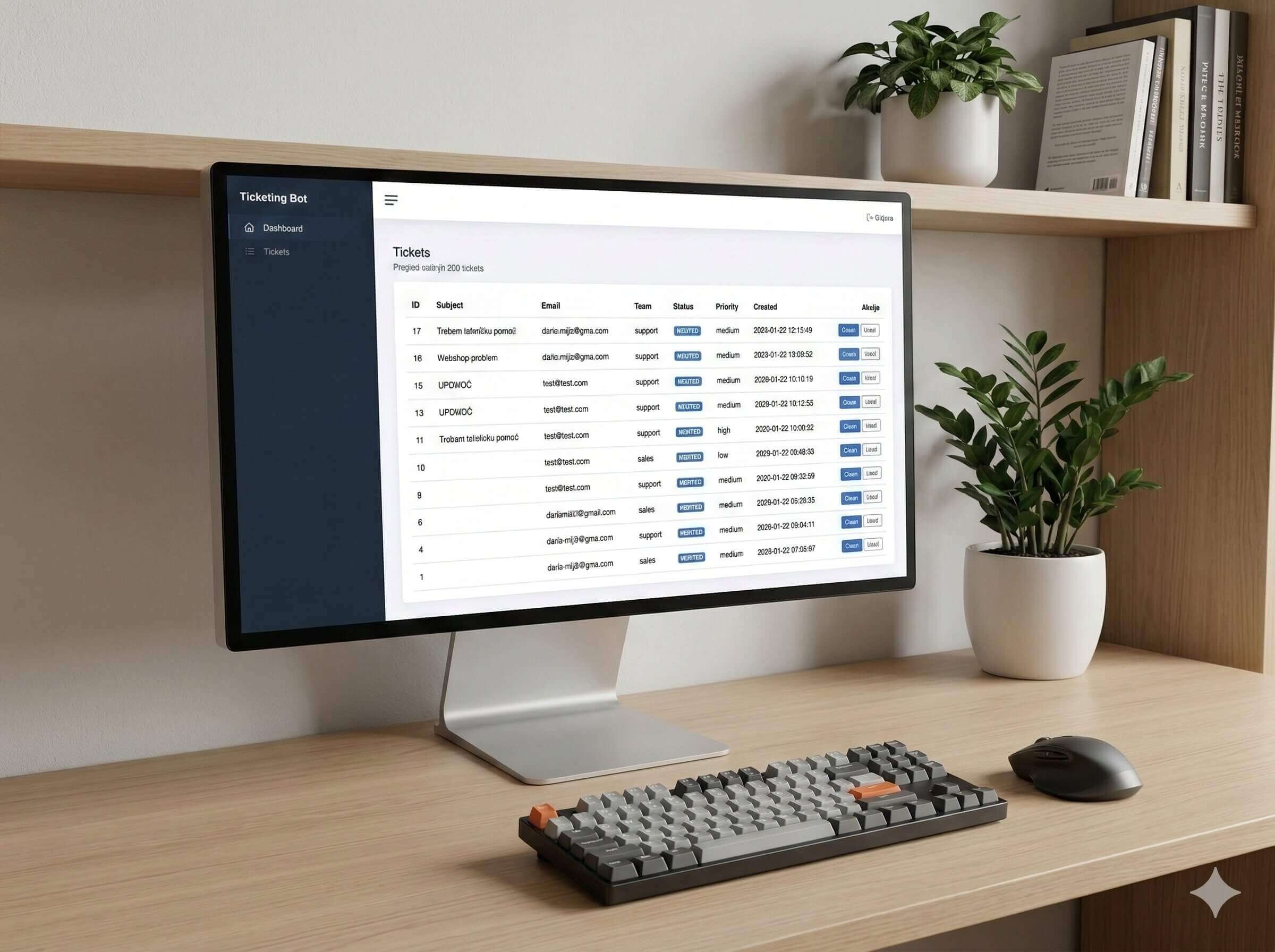 HelpBot Ticket Desk mockup za sustav ulaza i razvrstavanja upita